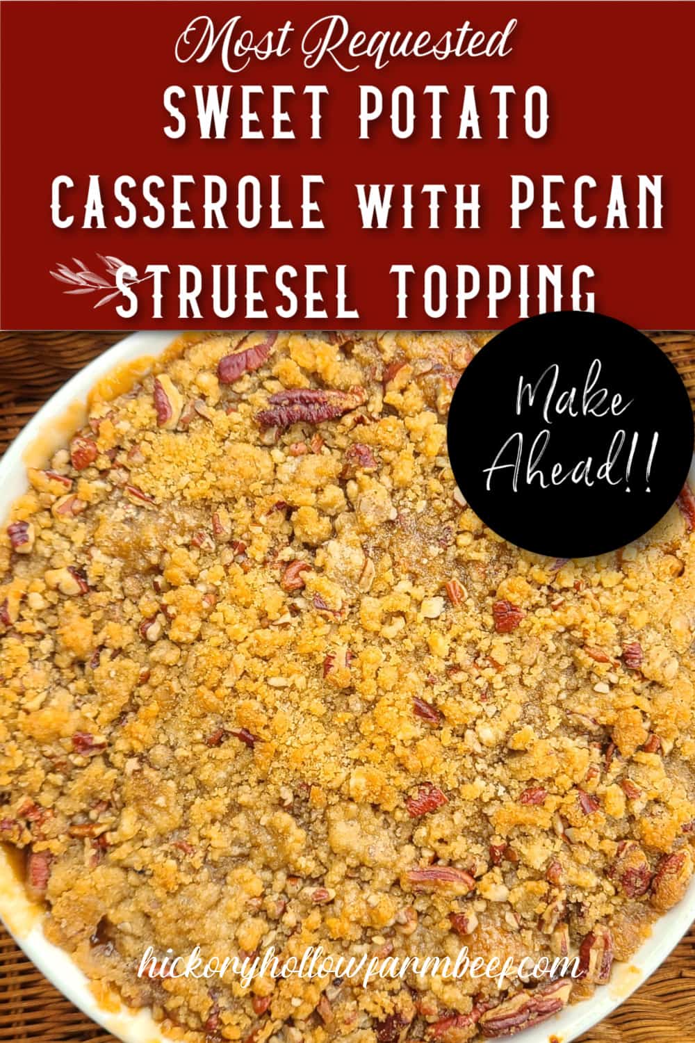 Sweet potato casserole with pecan streusel topping. This old fashioned sweet potato casserole with pecans is delicious, perfect for holidays
