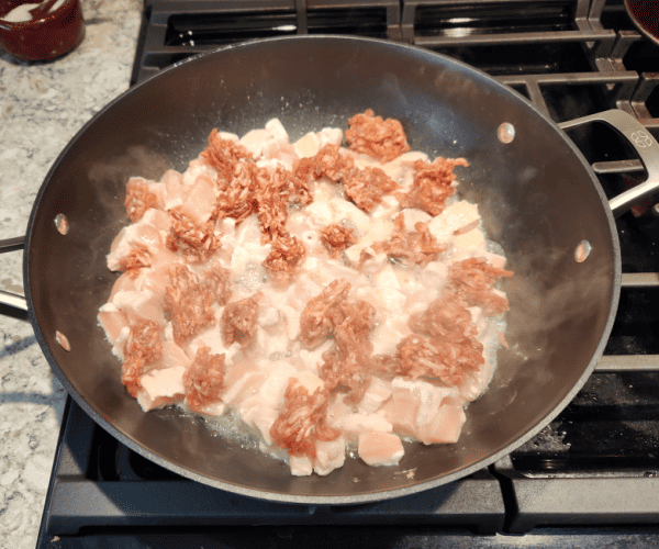 chicken and Italian sausage pasta with white sauce