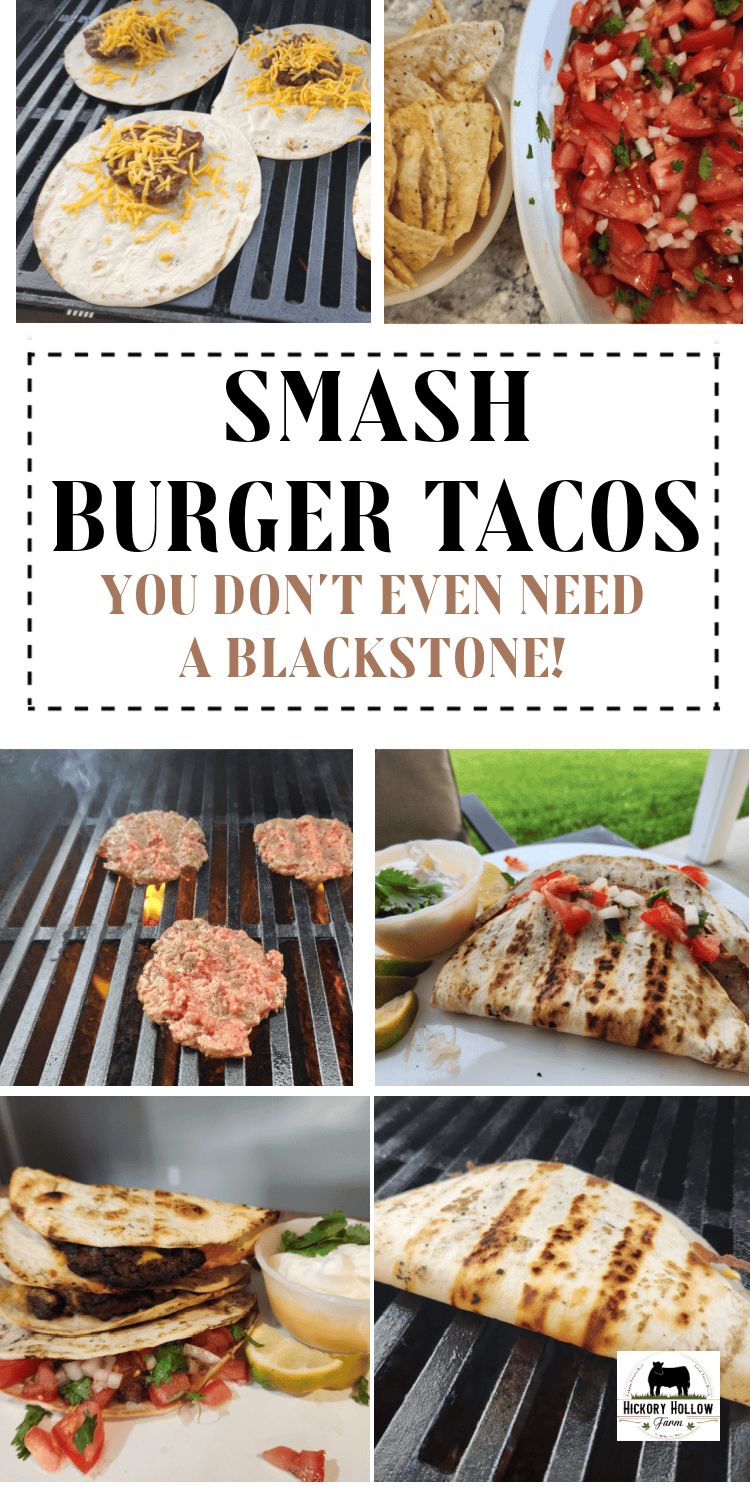 Easy Smash Burger Tacos! Ready to jump into the smash burger craze but don't have a Blackstone grill? Make these easy smash burger tacos on your regular grill! Tex-mex delicious! Great family friendly recipes! Add pico de gallo to your smash burger tacos.